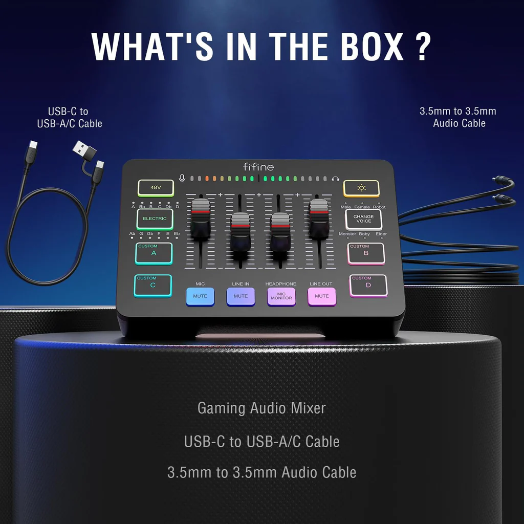 Fifine Ampligame SC3 Gaming Usb Mixer With Xlr, headset Input, Monitoring Fifine Ampligame SC3 Gaming Usb Mixer With Xlr, headset Input, Monitoring